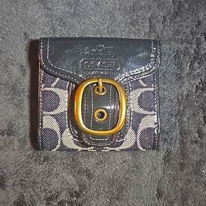 COACH Denim & Grey Leather w/Pink & Plaid Interior CC Collection Wallet, NWT